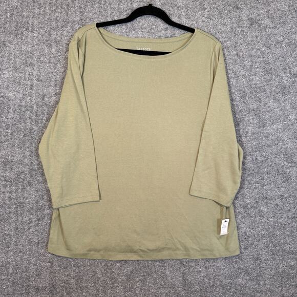 Talbots Shirt Womens 2X XXL Green 3/4 Sleeve Tshirt Stretch Plus Size NEW - Picture 1 of 8